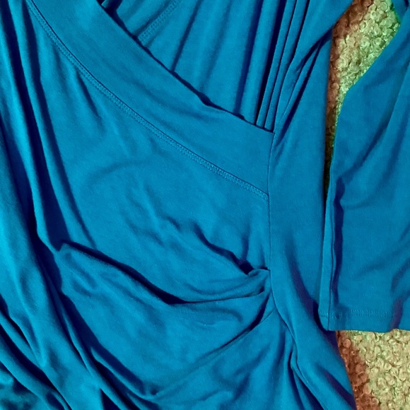 Ralph Lauren Bright Blue Draped Wrap-Front Blouse - Picture 3 of 4